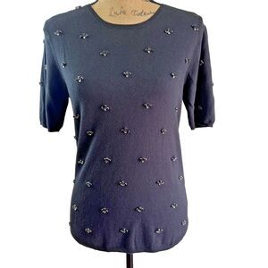 P.A.R.O.S.H. Women Black Rhinestone Front Short Sleeve Cotton Sweater Sz M Italy